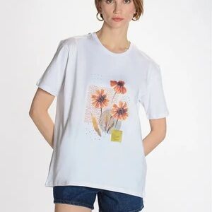Junee Floral Printed White Long Sleeve Tee size medium